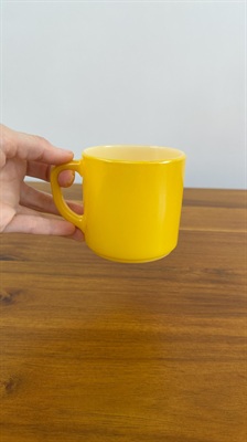 Vintage Yellow Federal Milk Glass with Retro Straight D Handle | 1960s Yellow Federal Glass Mug | Retro Milk Glass Mug view 2