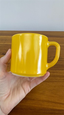 Vintage Yellow Federal Milk Glass with Retro Straight D Handle | 1960s Yellow Federal Glass Mug | Retro Milk Glass Mug view 3
