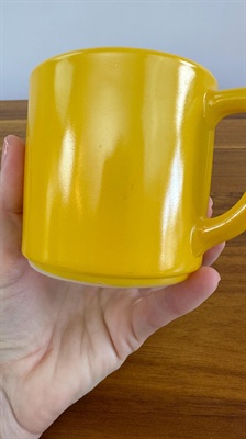 Vintage Yellow Federal Milk Glass with Retro Straight D Handle | 1960s Yellow Federal Glass Mug | Retro Milk Glass Mug view 6