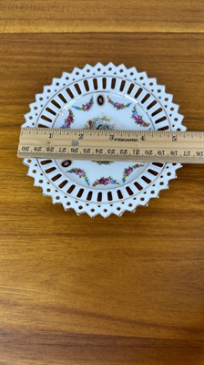 Vintage Schumann Arzberg Bavaria porcelain plate- German Reticulated Porcelain Plate: Courting Couple Scene, Gold Trim view 5