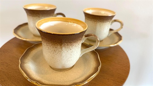 Vintage Mikasa Stoneware Tea Cup and Saucer Set - Mid Century Modern Japan SET OF 3