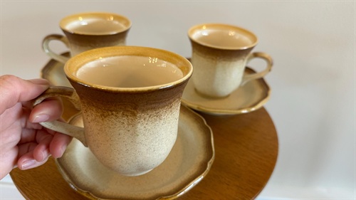 Vintage Mikasa Stoneware Tea Cup and Saucer Set - Mid Century Modern Japan SET OF 3 view 2