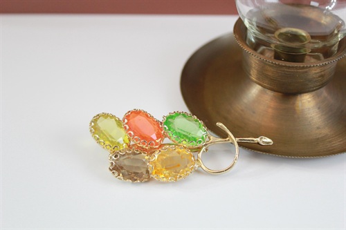 Vintage Fruit Salad Brooch-Floral Vintage Pin with Glass Stones in Gold Tone Setting view 4