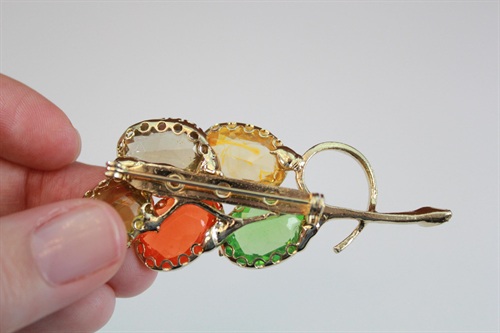 Vintage Fruit Salad Brooch-Floral Vintage Pin with Glass Stones in Gold Tone Setting view 5