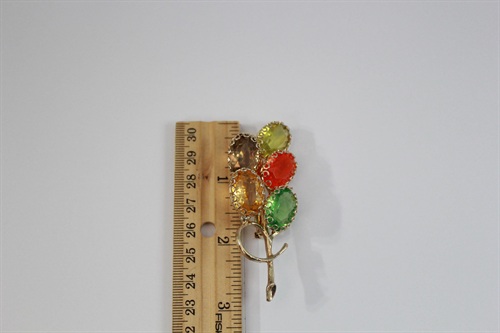 Vintage Fruit Salad Brooch-Floral Vintage Pin with Glass Stones in Gold Tone Setting view 9