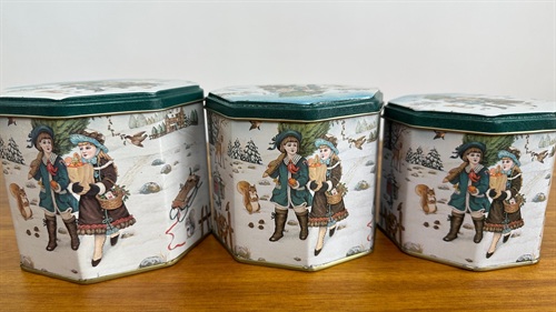 Nesting Christmas Tins | Set of 3 Vintage Victorian- themed Winter Scene Christmas Cookie Tins view 2