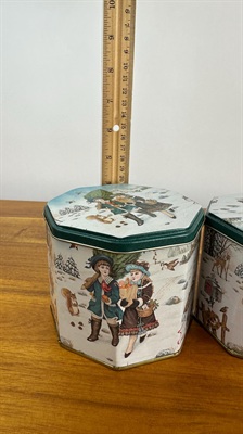 Nesting Christmas Tins | Set of 3 Vintage Victorian- themed Winter Scene Christmas Cookie Tins view 7