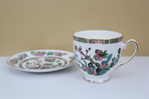 Vintage Bone China Teacup and Saucer | Royal Grafton Indian Tree Pattern view 2