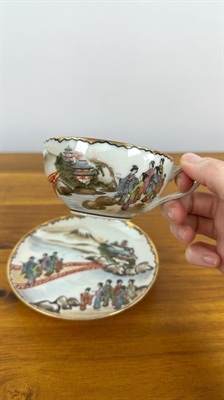 Hand Painted Japanese Lithophane Tea Cup and Saucer | Nippon Kutani Porcelain Geisha Tea Cup view 3