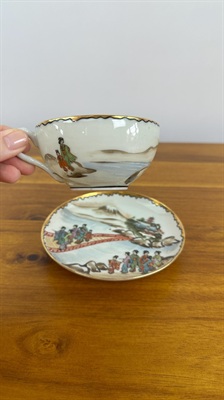 Hand Painted Japanese Lithophane Tea Cup and Saucer | Nippon Kutani Porcelain Geisha Tea Cup view 4