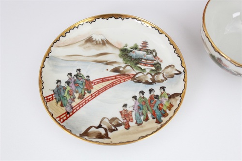 Hand Painted Japanese Lithophane Tea Cup and Saucer | Nippon Kutani Porcelain Geisha Tea Cup view 5