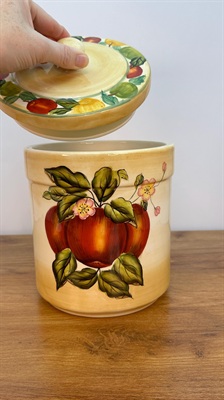 Vintage Apple Cookie Jar or Canister- Beautiful Hand-painted Apple Kitchen Storage Jar Container view 3
