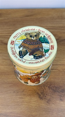 Vintage Teddy Bear Christmas Tin | Wolfgang Candy Tin| Winter Themed Ice Skating Bears view 2