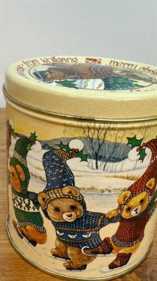 Vintage Teddy Bear Christmas Tin | Wolfgang Candy Tin| Winter Themed Ice Skating Bears view 3