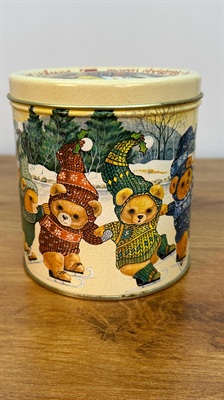 Vintage Teddy Bear Christmas Tin | Wolfgang Candy Tin| Winter Themed Ice Skating Bears view 7