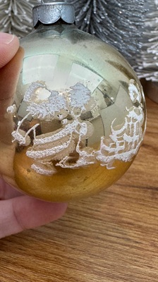 Vintage Mercury Glass Stenciled Ornament -  Gold Santa Claus Merry Christmas view 4