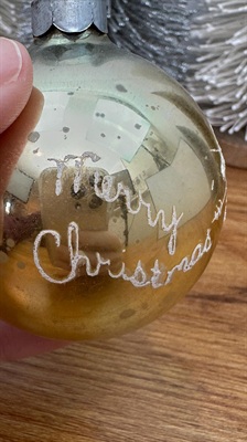 Vintage Mercury Glass Stenciled Ornament -  Gold Santa Claus Merry Christmas view 5