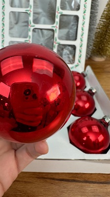 Vintage Mercury Glass Christmas Ornaments - 8 Red Holly Decorations Made in U.S.A - 1960's view 10