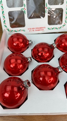Vintage Mercury Glass Christmas Ornaments - 8 Red Holly Decorations Made in U.S.A - 1960's view 5
