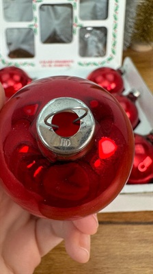 Vintage Mercury Glass Christmas Ornaments - 8 Red Holly Decorations Made in U.S.A - 1960's view 8