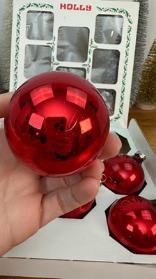 Vintage Mercury Glass Christmas Ornaments - 8 Red Holly Decorations Made in U.S.A - 1960's view 9