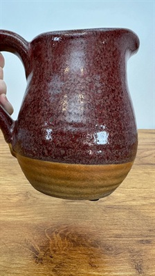 Handcrafted Studio Pottery Pitcher Red and Tan Glazed Vintage Rustic Style view 2