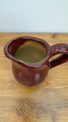 Handcrafted Studio Pottery Pitcher Red and Tan Glazed Vintage Rustic Style view 5
