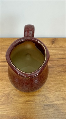 Handcrafted Studio Pottery Pitcher Red and Tan Glazed Vintage Rustic Style view 6
