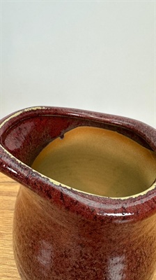 Handcrafted Studio Pottery Pitcher Red and Tan Glazed Vintage Rustic Style view 7