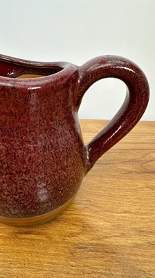 Handcrafted Studio Pottery Pitcher Red and Tan Glazed Vintage Rustic Style view 9