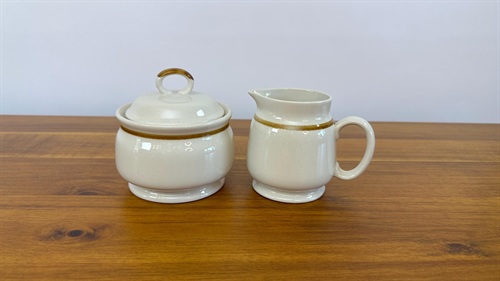 Vintage Stoneware Creamer and Sugar Bowl- Retro Neutral Colors-  Mountain Wood Collection 1970's Japan view 2