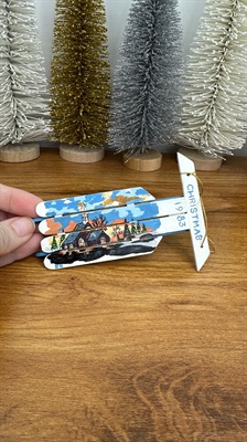 Vintage Christmas Tree Ornament- Hand Crafted and Painted Popsicle Stick Sled- 1983 view 3