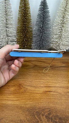 Vintage Christmas Tree Ornament- Hand Crafted and Painted Popsicle Stick Sled- 1983 view 4