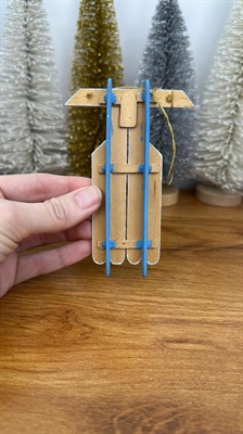 Vintage Christmas Tree Ornament- Hand Crafted and Painted Popsicle Stick Sled- 1983 view 5