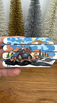 Vintage Christmas Tree Ornament- Hand Crafted and Painted Popsicle Stick Sled- 1983 view 6