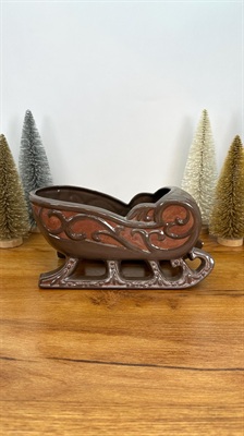 Vintage MCM Ceramic Sleigh -Retro Brown Christmas Sled - Hand Painted Ceramic 1970's