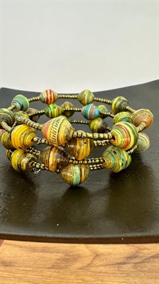 Vintage Wrap Bracelet - Wire Wrap Stacked Bracelet Boho Chic- Handcrafted Rolled Paper Beads