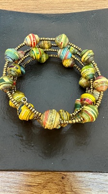 Vintage Wrap Bracelet - Wire Wrap Stacked Bracelet Boho Chic- Handcrafted Rolled Paper Beads view 2