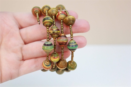 Vintage Wrap Bracelet - Wire Wrap Stacked Bracelet Boho Chic- Handcrafted Rolled Paper Beads view 4