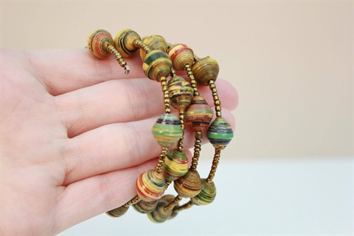 Vintage Wrap Bracelet - Wire Wrap Stacked Bracelet Boho Chic- Handcrafted Rolled Paper Beads view 5