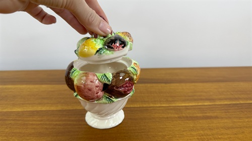 Vintage 1950's Jam Jar, Sugar Dish-  Mid-Century Lefton  Porcelain Hand Painted Container view 6