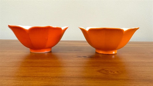 Vintage Orange Ceramic Lotus Bowls - Set of 2 Mid Century Modern Rice Bowls view 10