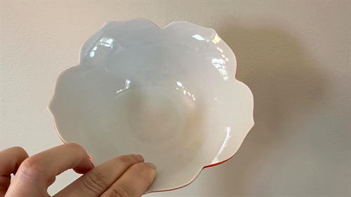 Vintage Orange Ceramic Lotus Bowls - Set of 2 Mid Century Modern Rice Bowls view 8