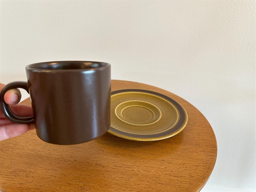 Vintage MCM Stoneware Coffee Cups and Saucers | Brown and Golden | Made in Japan SET OF 3 view 7