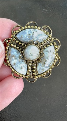 Vintage Brooch Art Deco Confetti Lucite | Mid Century Gold Tone Pin |  1950's Brooch view 2