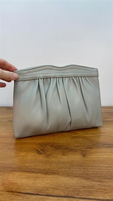 Vintage Clutch Purse -Grey Faux Leather Purse Convertible Gold Chain Strap- Evening Bag