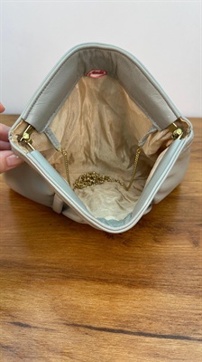 Vintage Clutch Purse -Grey Faux Leather Purse Convertible Gold Chain Strap- Evening Bag view 6