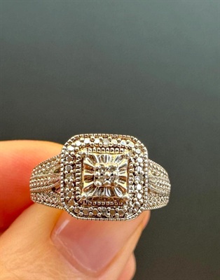 Vintage Art Deco Style Diamond Ring | Sterling Silver-925 Natural Diamonds | Engagement, Wedding, Promise Ring -Size 6 view 2