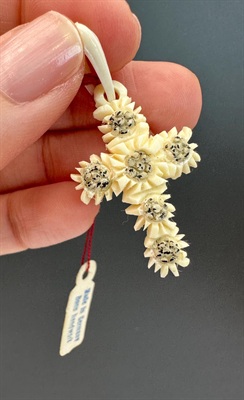 Vintage Carved Edelweiss Flower Cross Pendant | Alpine Souvenir Germany view 1