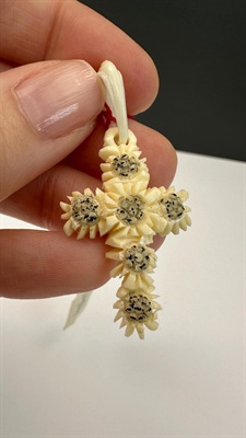 Vintage Carved Edelweiss Flower Cross Pendant | Alpine Souvenir Germany view 5